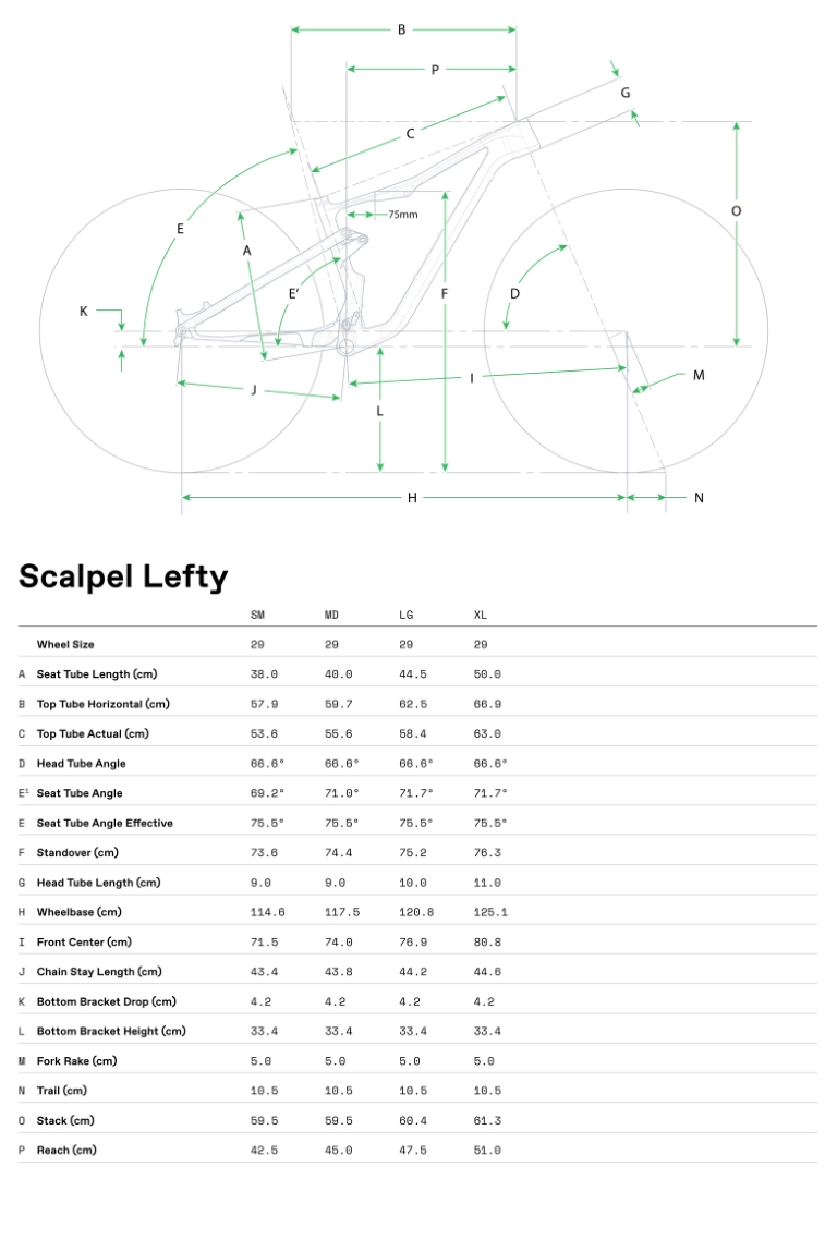 Geometrie CANNONDALE Scalpel 1 Lefty (Raw)